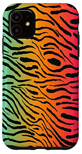 iPhone 11 Zebra Animal Print gradient green orange red Case