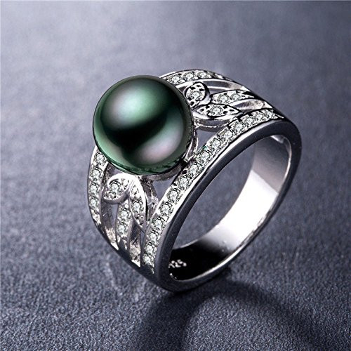 suchadaluckyshop by Lucky 925 Silver Jewelry Elegant Round Cut Black Pearl Women Wedding Ring Size 6-10  10
