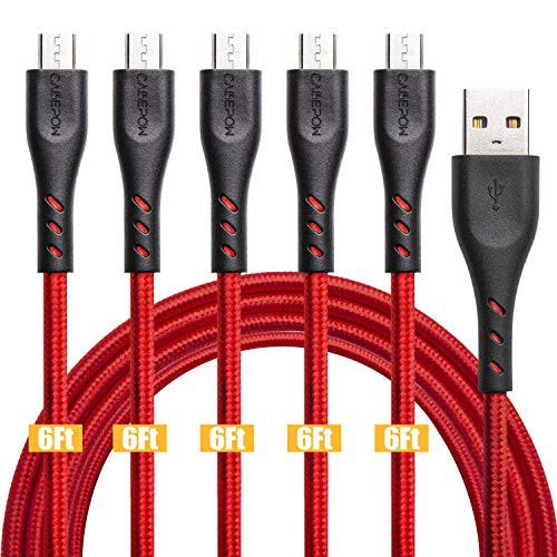 Micro USB Cable 6ft, 5 Pack Android Charger Cable Long Micro USB to USB 2.0 Nylon Braided Fast Sync & Charging Cord for Samsung Galaxy S7 Edge/S7/S6 Edge/S6, Note 5/4/2, HTC, LG G4, BlackBerry, Sony