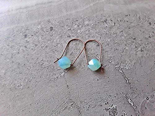 Blue Amazonite Modern Hoop Earrings Copper