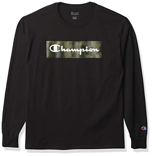Champion Men's Classic Graphic Long Sleeve Tee  Black - Camo Box Script  Small