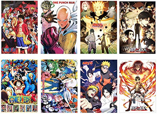 Toomilki Assorted Anime Posters Pack of Hit Anime One Piece  Naruto  Attack On Titan  One Punch Man  Theme Posters  4 Kinds Set of 8 PCS  16.5" x 11.5"