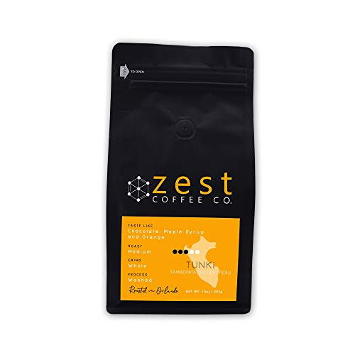 Zest Coffee Co. Peru Tunki Medium Roast Whole Beans Certified Organic Fairtrade Coffee Specialty Grade Single Origin  10 oz.