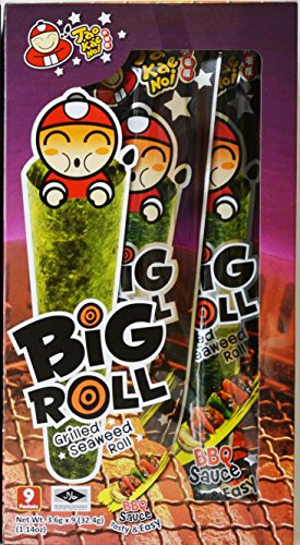 Tao Kae Noi Big Roll Grilled Seaweed Roll 9 Packets Per Box   32.4 g  - 3 Boxes  BBQ Sauce Flavour