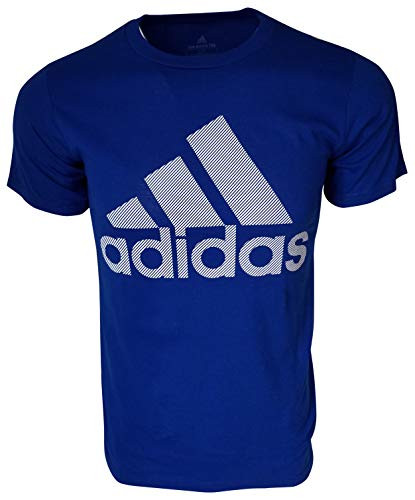 adidas Men's Badge of Sport Graphic Tee  Small  Royal Blue White  Striped Logo