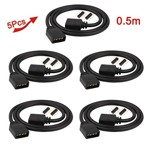 ACTOO 4 pin RGB Led Strip Connector 1.64ft 0.5m Extension Light Wiring Female to Female Cable for SMD 5050 3528(5 pcs)