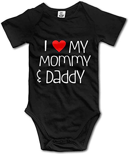 Pengshiliu I Love My Mommy and Daddy Infant Toddler Climbing Bodysuit Short Sleeve Romper Jumpsuit Black  6-12 Months