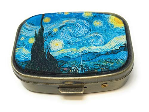 Value Arts Vincent Van Gogh Starry Night Pill Box  Brass and Glass  2.25 Inches Long