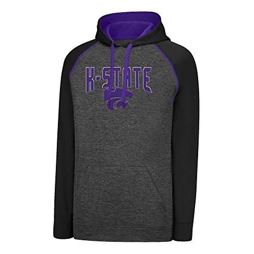 J America NCAA Kansas State Wildcats Men's Titan Poly Raglan Hoodie  Large  Black Heather Purple