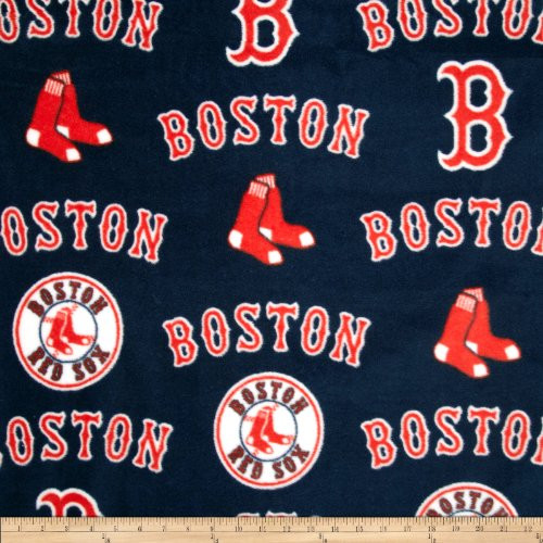Fabric Traditions MLB Fleece Boston Sox Toss  Yard  White Red