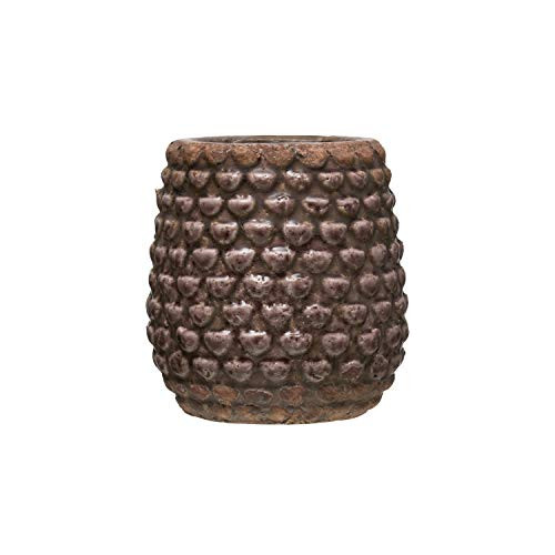 Creative Co-op Embossed Terracotta Distressed Finish  Holds a 4" Pot  Planter  Plum