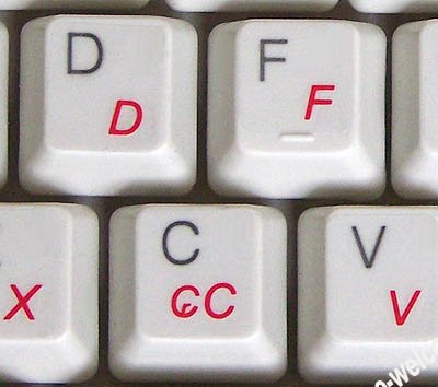 Brazilian-Portuguese Keyboard Sticker RED Letters ON Transparent Background