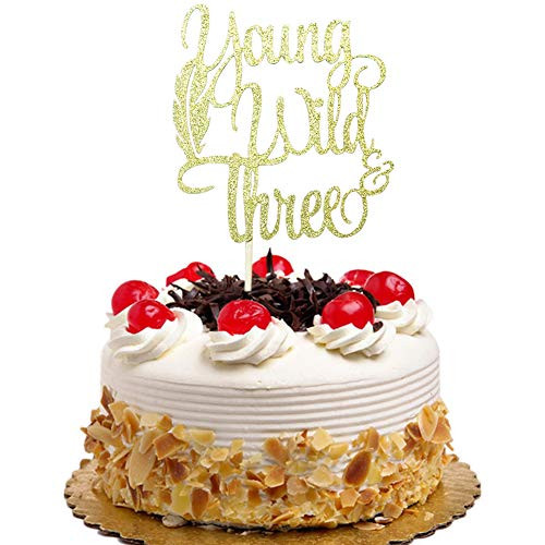 Young Wild and Three Cake Topper for 3rd Anniversary Birthday Boho Tribal Themed Party Decorations Gold Glitter Young Wild and Three Cake Topper for 3rd Anniversary Birthday Boho Tribal Themed Party Decorations Gold Glitter