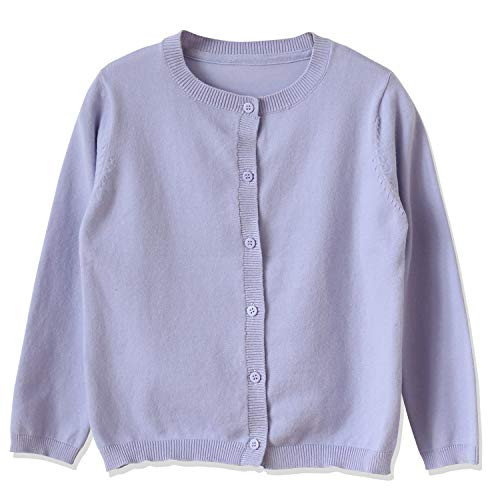 CUNYI Girl's Crewneck Lightweight Button-up Cardigan Cotton Knit Sweater Casual Outerwear  Purple  150