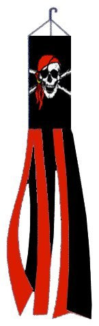 60" Jolly Roger Pirate Red Hat Bandana Super Shiny Poly Windsock