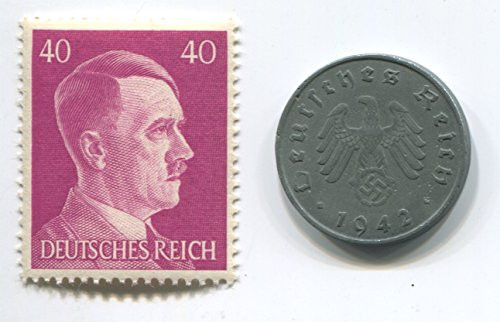 Hitler Rare Nazi Swastika 10 Reichspfennig German Coin World War Two WW2 with Jumbo Purple Head Stamp MNH