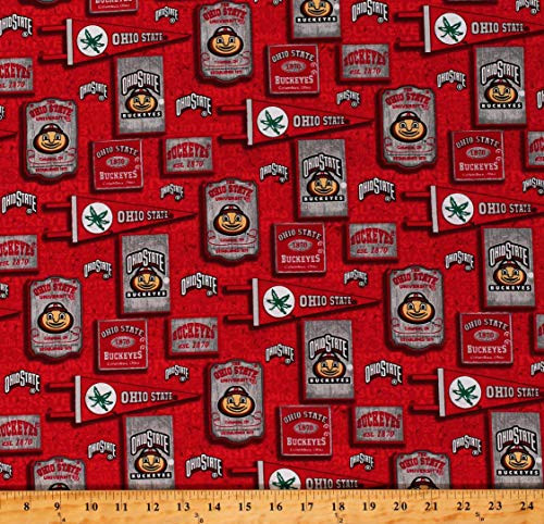 Cotton Ohio State University OSU Buckeyes Brutus Vintage Pennants Red NCAA College Sports Team Cotton Fabric Print by The Yard D351.08 Cotton Ohio State University OSU Buckeyes Brutus Vintage Pennants Red NCAA College Sports Team Cotton Fabric Print by The Yard D351.08