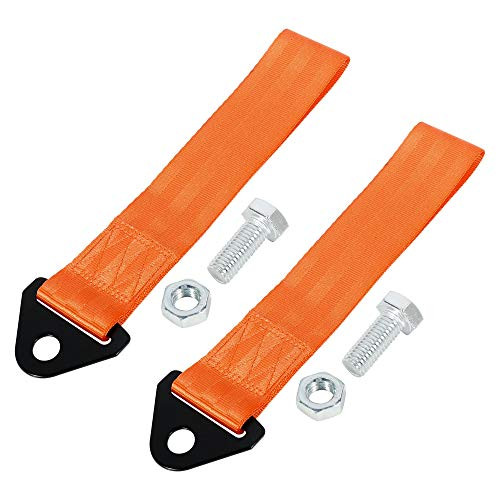 X AUTOHAUX 2pcs Orange Universal Car Tow Towing Hook Bumper Trailer Belt Strap