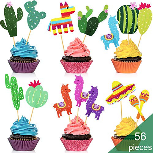 Chuangdi 56 Pieces Fiesta Cupcake Toppers Mexican Cake Picks Cinco De Mayo Party Striped Decorative Cupcake Toppers for Mexican Themed Cactus Donkey Sombrero Cake Decor Chuangdi 56 Pieces Fiesta Cupcake Toppers Mexican Cake Picks Cinco De Mayo Party Striped Decorative Cupcake Toppers for Mexican Themed Cactus Donkey Sombrero Cake Decor