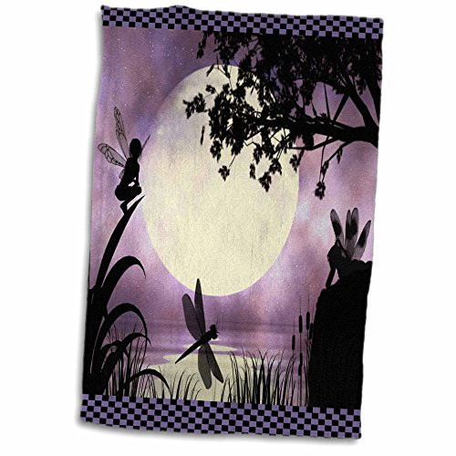 3D Rose Fairies and Dragonflies with an Purple Moon TWL_35668_1 Towel  15" x 22"