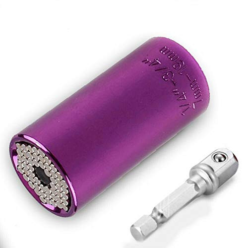 Universal Socket Wrench 7mm-19mm Universal Sockets Tools With Power Drill Adapter Tool Set Purple