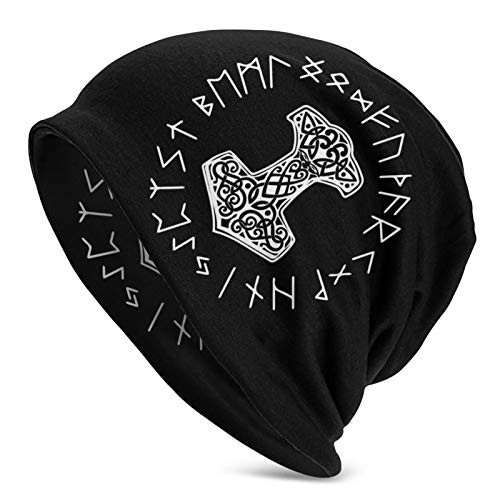 Vikings Mjolnir and Rune Wheel Norse Mythology Symbol Adult Men's Knit Hat Beanie Hat Unisex Cap Balaclava Half Balaclava