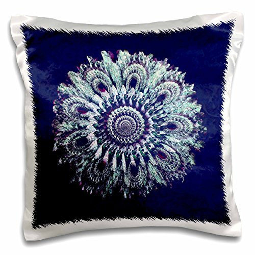 3dRose Turquoise and Purple Floral Mandala on Rich Navy Blue Damask Background-Pillow Case  16 by 16"  pc_31742_1