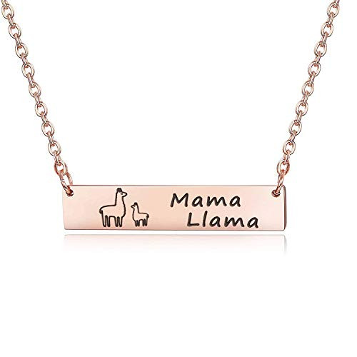 PLITI Mama Gift Mama Llama Bar Necklace Alpaca Llama Jewelry Mother's Day Gift for Her  Lama 1cub NERG