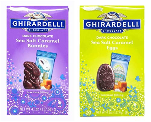 Ghirardelli Chocolate Easter Candies Dark Chocolate Eggs and Bunnies Filled with Sea Salt Caramel 2 Pack 4.1 ounces Ghirardelli Chocolate Easter Candies Dark Chocolate Eggs and Bunnies Filled with Sea Salt Caramel 2 Pack 4.1 ounces