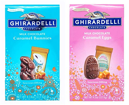 Ghirardelli Chocolate Easter Candies Milk Chocolate Eggs and Bunnies Filled with Caramel 2 Pack 4.1 ounces Ghirardelli Chocolate Easter Candies Milk Chocolate Eggs and Bunnies Filled with Caramel 2 Pack 4.1 ounces