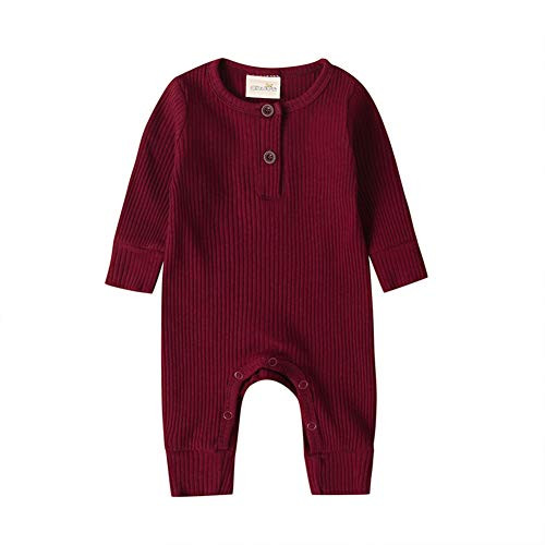 WALLARENEAR Newborn Baby Boy Girl Romper Solid Cotton Linen Jumpsuit Long Sleeve One-Piece Bodysuit Infant Clothes Outfits  Long Sleeve Red  12-18 Months