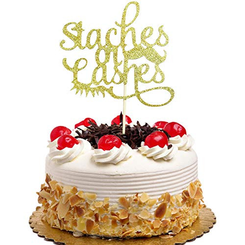 Staches or Lashes Cake Topper - Gender Reveal - Boys or Girls - He or She Cupcake Party Decorations Gold Glitter Staches or Lashes Cake Topper - Gender Reveal - Boys or Girls - He or She Cupcake Party Decorations Gold Glitter