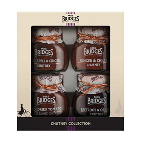 Mrs Bridges Chutney Collection  3.5 Ounce  Pear  Apple  and  Ginger  Ginger  and  Chili  Sun Dried Tomato  and  Balsamic  Beetroot  and  Orange