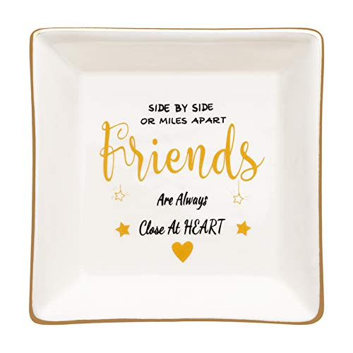 wartleves Friends Gifts Friendship Gifts for Women Ring Dish Sister Birthday Christmas Gifts for Friends BFF Square Ceramic Ring Dish Decorative Trinket Jewelry Tray