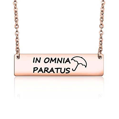PLITI Gilmore Girls Gifts in Omnia Paratus Bar Necklace Strength Jewelry Gilmore Jewelry Ready for Anything Motivational Necklace Gift for Women Umbrella Gilmore Gifts  in Omnia Paratus Rose Gold