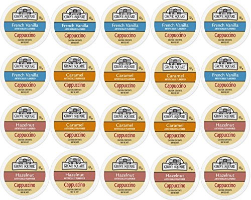 20-count Single Serve Cups for Keurig K-Cup Brewers Grove Square Cappuccino Variety Pack Featuring French Vanilla  Hazelnut  and Caramel Cups