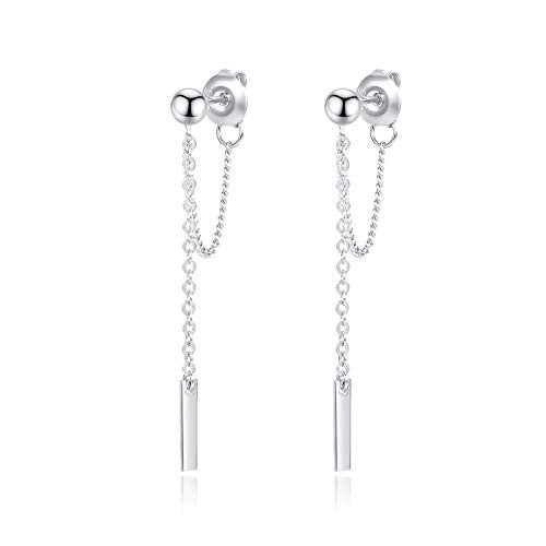 925 Sterling Silver Bar Earrings with Hanging Chain Dangle Earrings