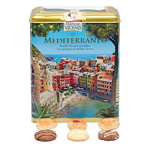 Mediterraneo Gift Tin by Matilde Vicenzi  Assortment of Patisseries  Puff Pastries and Cookies  24.69oz  700g  Decorative Tin with Chalkboard Lid  Made in Italy