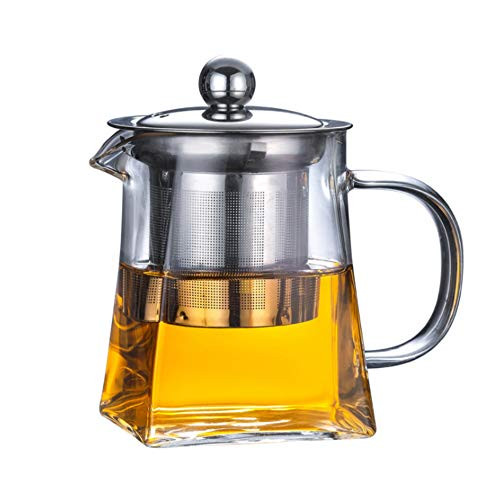 Glass Teapot with Stainless Steel Infuser  and  Lid  Borosilicate Glass Tea Kettle Stovetop Safe  Blooming  and  Loose Leaf Teapot Glass Square Pot  750ML 26oz