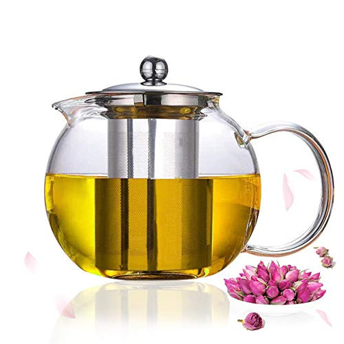 SUPANG Good Glass Teapot with Removable Stainless Steel Lid  and  Infuser  Apple shape Glass Teapot?Stovetop Safe Tea Kettle  Blooming and Loose Leaf Tea Maker Set.  800ml