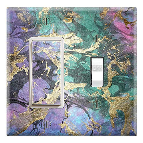 Graphics Wallplates - Purple Marble Green Pink Background Print - Rocker GFCI Toggle Combo Wall Plate Cover