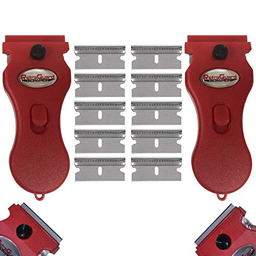2-Pack Hard Surface Cooktop Cleaning Scraper Werxrite RetraGuard  2 - Scrapers Plus 10 Replacement Scraper Blades  Red
