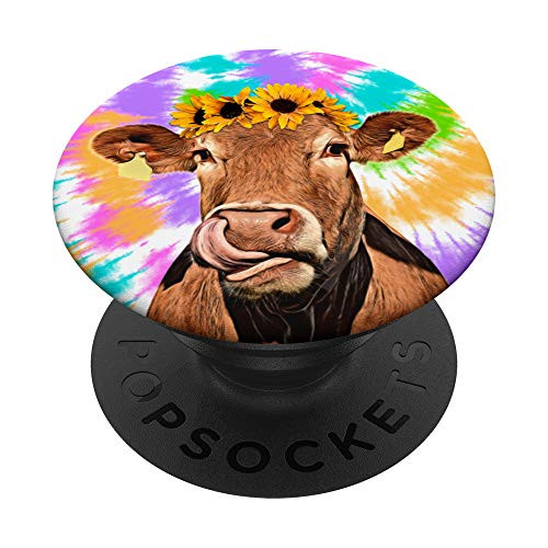 Cow Sunflower Farm Orange Gradient Spiral Tie Dye Gift PopSockets PopGrip  Swappable Grip for Phones  and  Tablets