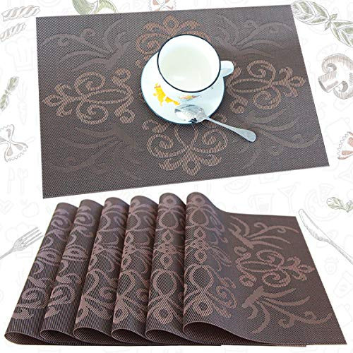 profurni Placemats for Dining Table Kitchen Table Mats Set of 6 Washable PVC Heat Resistant Place Mats Stain Resistant Non-Slip Placemat for Hotel Office Coffee