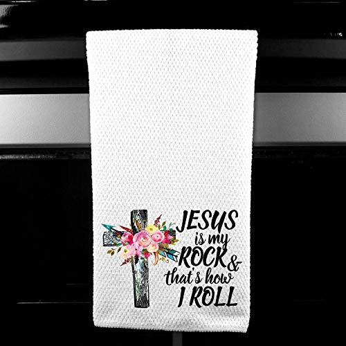 Jesus is my Rock  That's How I Roll  Gift for Woman Grief  Memorial Microfiber Kitchen Bar Towel