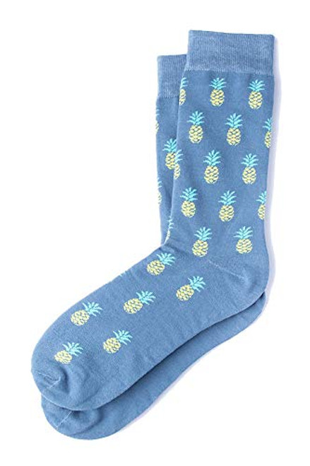 Men's Tropical Pineapples Novelty Crew Dress Trouser Socks Periwinkle Blue Men's Tropical Pineapples Novelty Crew Dress Trouser Socks Periwinkle Blue