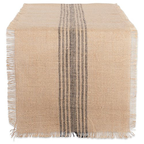 DII CAMZ38416 Mineral Middle Stripe Burlap Table Runner 14x108" Gray