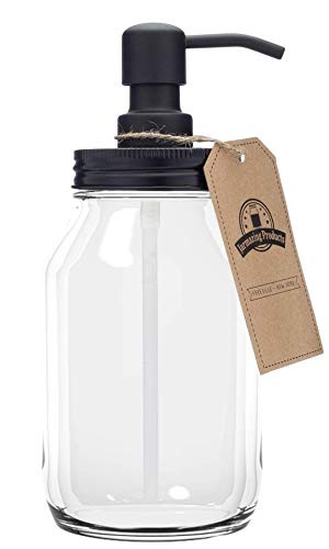Jarmazing Products Quart-Size Mason Jar Soap Dispenser - Black - with 32 Ounce Clear Mason Jar