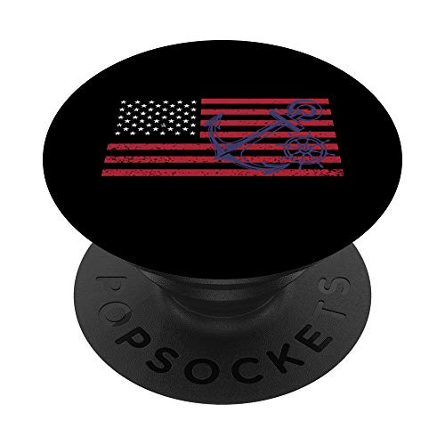 Patriotic Nautical American Flag USA Blue Anchor Wheel PopSockets PopGrip  Swappable Grip for Phones  and  Tablets