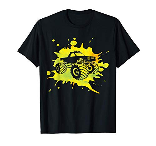 Boys Monster Truck 4x4 Paint Splatter with Big Tires T-Shirt